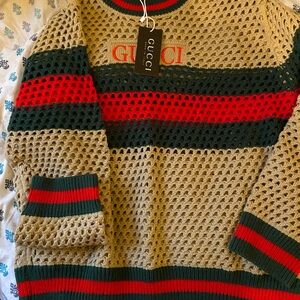 Gucci Beige and Red Mesh Sweater